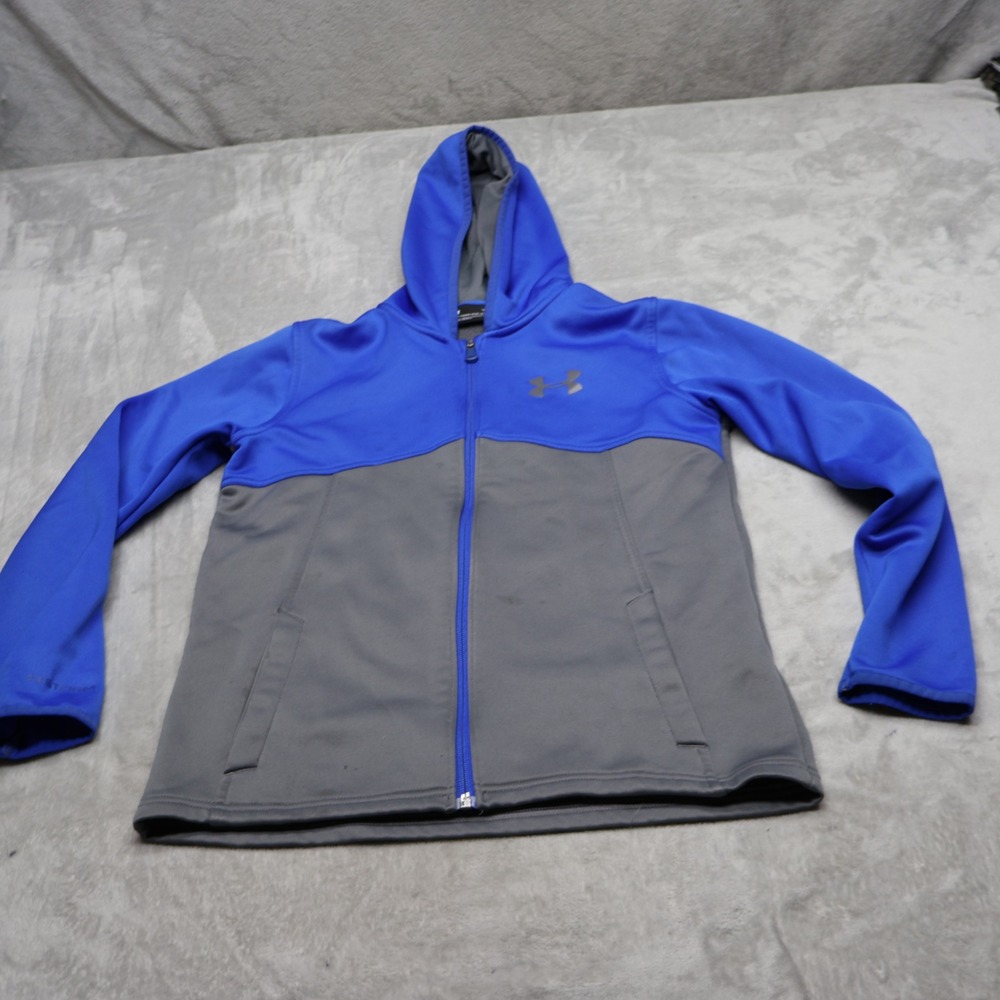 Under Armour Hoodie Boys Large Blue Fleece ColdGear Loose Full Zip Sweatshirt